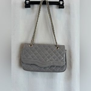 Marc B Light Grey Patent Quilted Long Chain Strap Bag